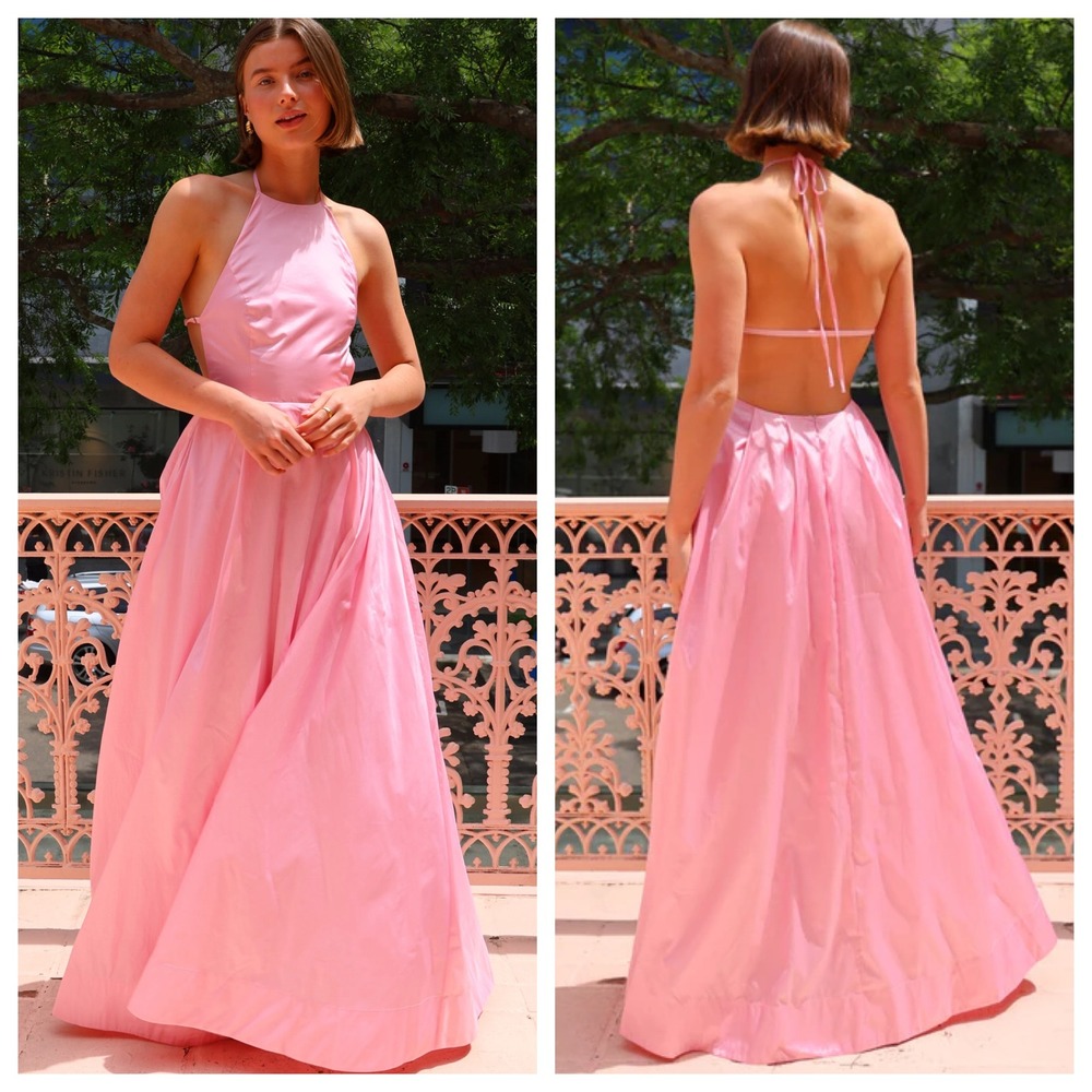 NWT Hansen & Gretel Gilda Gown Pink Halter Backless‎ Formal Maxi Dress Size 10